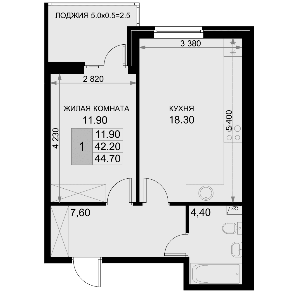 Продается 2-комн. квартира, 42.2 м²