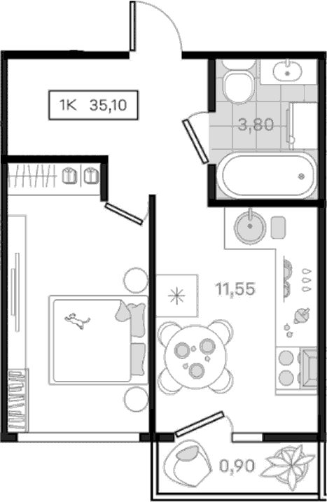 Продается 1-комн. квартира, 34.2 м²
