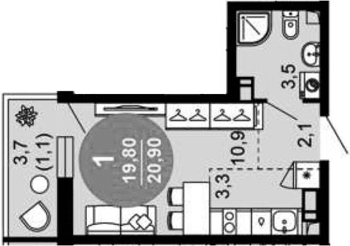 Продается 1-комн. квартира, 19.8 м²