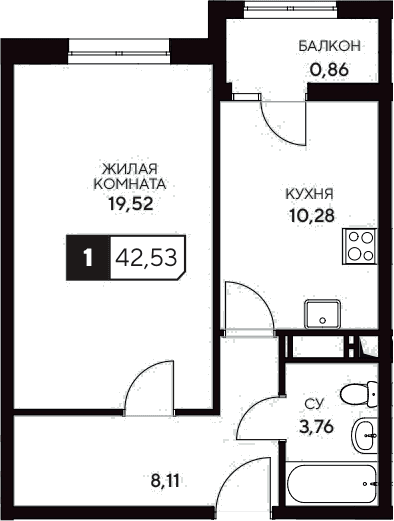 Продается 1-комн. квартира, 41.67 м²