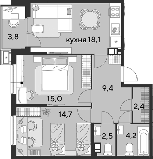 Продается 3-комн. квартира, 66.3 м²