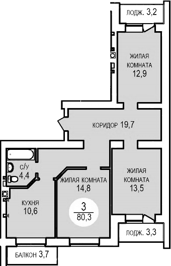 Продается 3-комн. квартира, 76.74 м²
