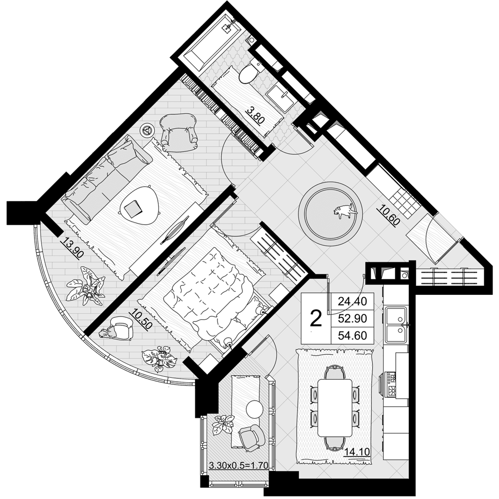 Продается 2-комн. квартира, 52.9 м²