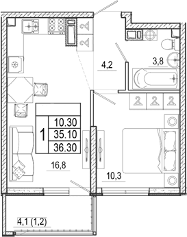 Продается 2-комн. квартира, 35.1 м²