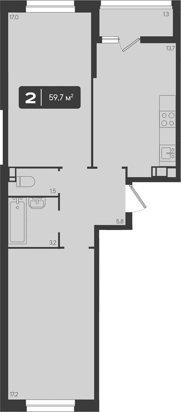 Продается 2-комн. квартира, 58.4 м²