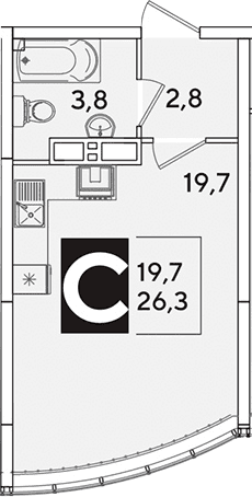 Продается 1-комн. квартира, 26.3 м²