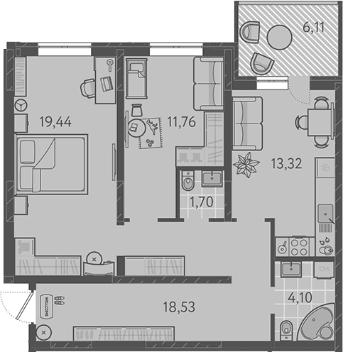 Продается 2-комн. квартира, 66.9 м²