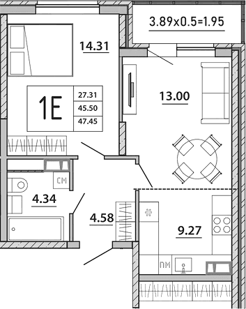 Продается 2-комн. квартира, 45.5 м²