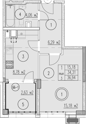 Продается 1-комн. квартира, 34.31 м²