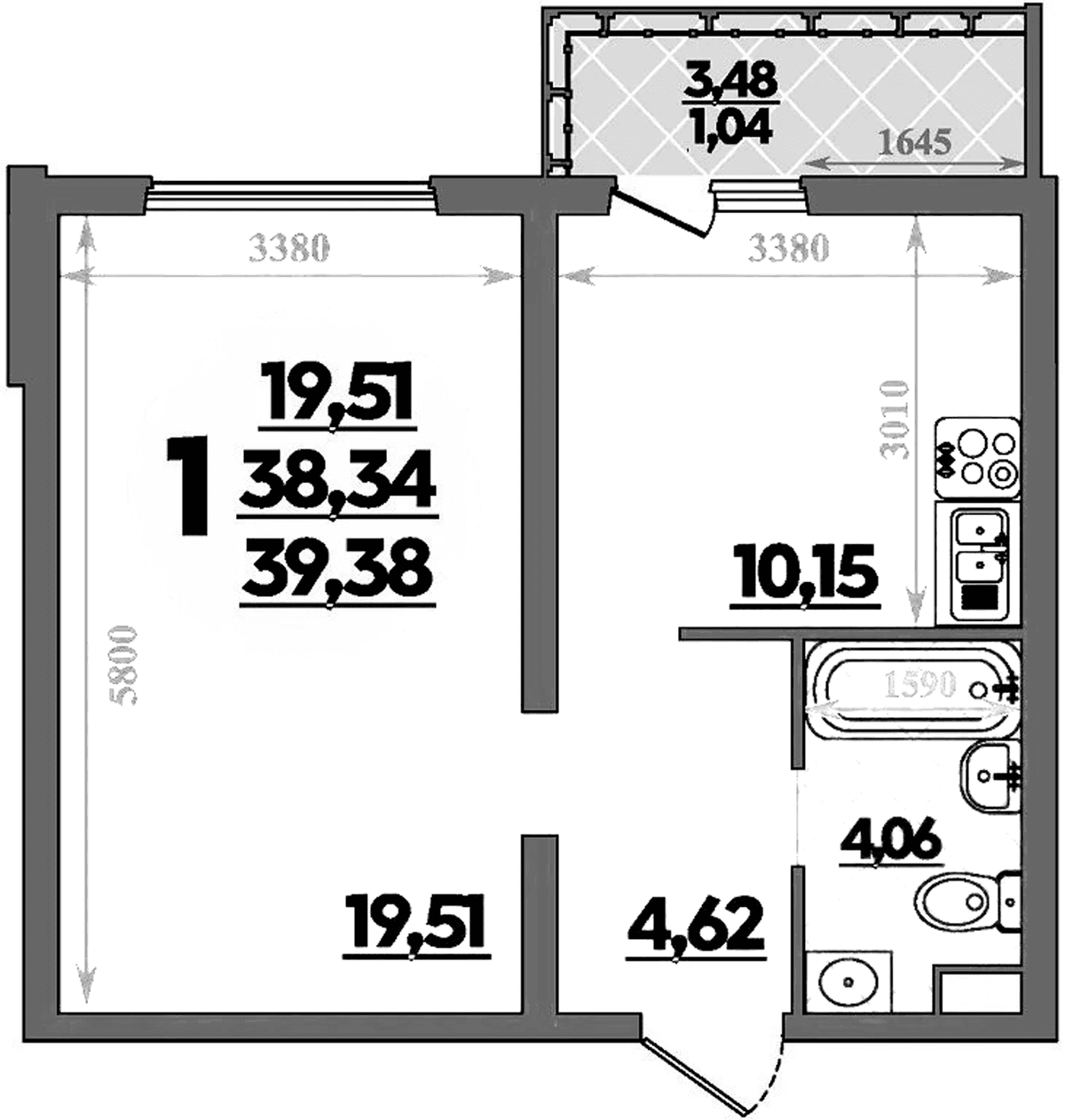 Продается 1-комн. квартира, 38.34 м²