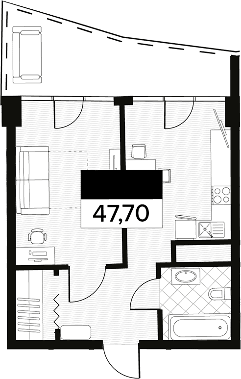 Продается 1-комн. квартира, 47.7 м²