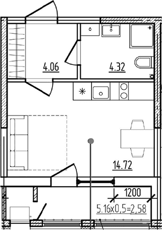 Продается 1-комн. квартира, 23.1 м²