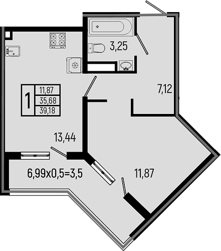 Продается 1-комн. квартира, 35.68 м²