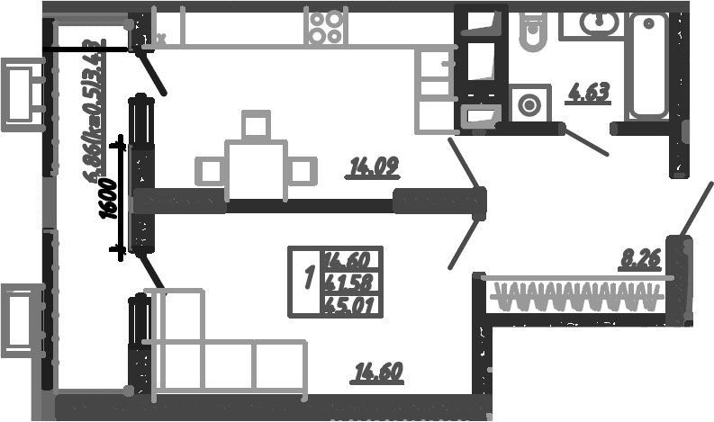 Продается 1-комн. квартира, 41.58 м²