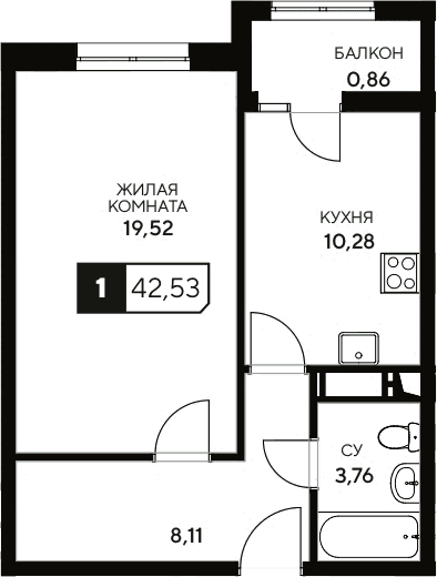 Продается 1-комн. квартира, 41.67 м²