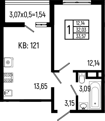 Продается 1-комн. квартира, 32.03 м²