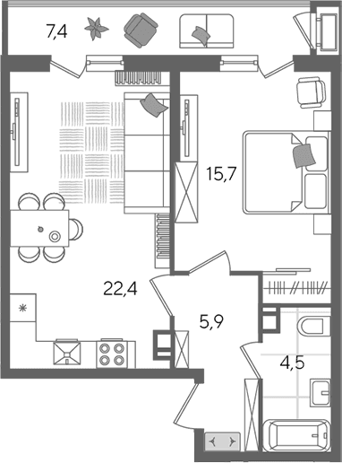 Продается 2-комн. квартира, 48.5 м²