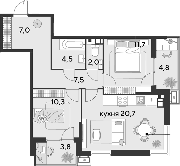 Продается 3-комн. квартира, 63.7 м²