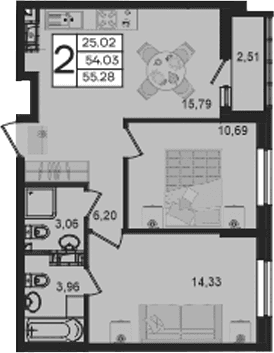 Продается 2-комн. квартира, 54.03 м²