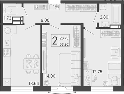 Продается 2-комн. квартира, 53.92 м²
