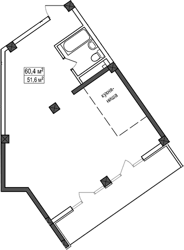 Продается 1-комн. квартира, 51.6 м²