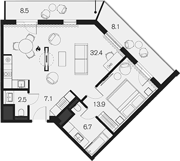 Продается 1-комн. квартира, 62.6 м²
