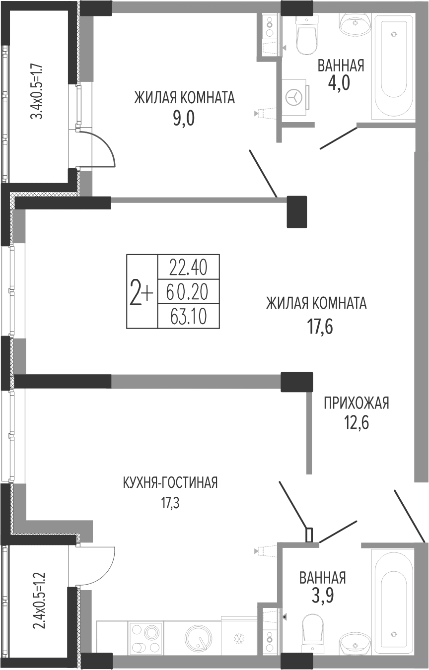 Продается 3-комн. квартира, 61.8 м²