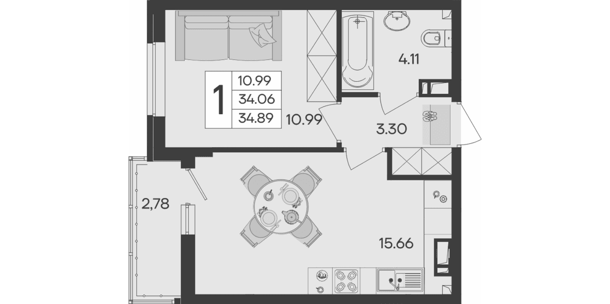 Продается 1-комн. квартира, 34.06 м²
