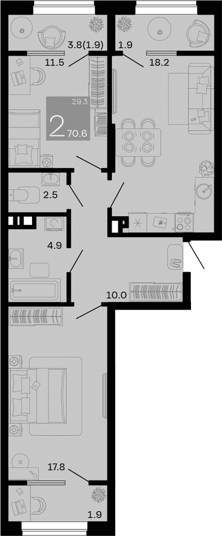 Продается 2-комн. квартира, 64.9 м²
