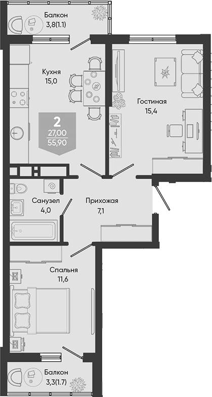 Продается 3-комн. квартира, 53.1 м²