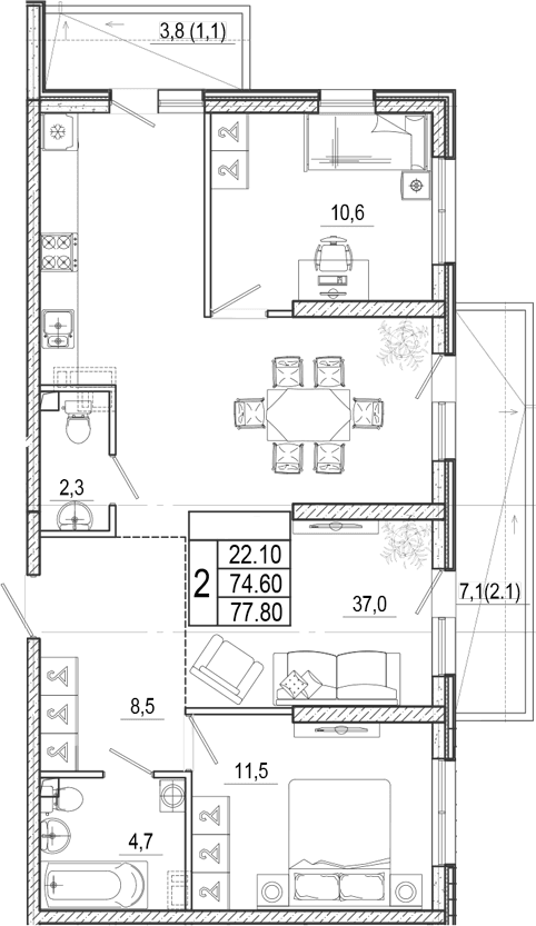 Продается 3-комн. квартира, 74.6 м²