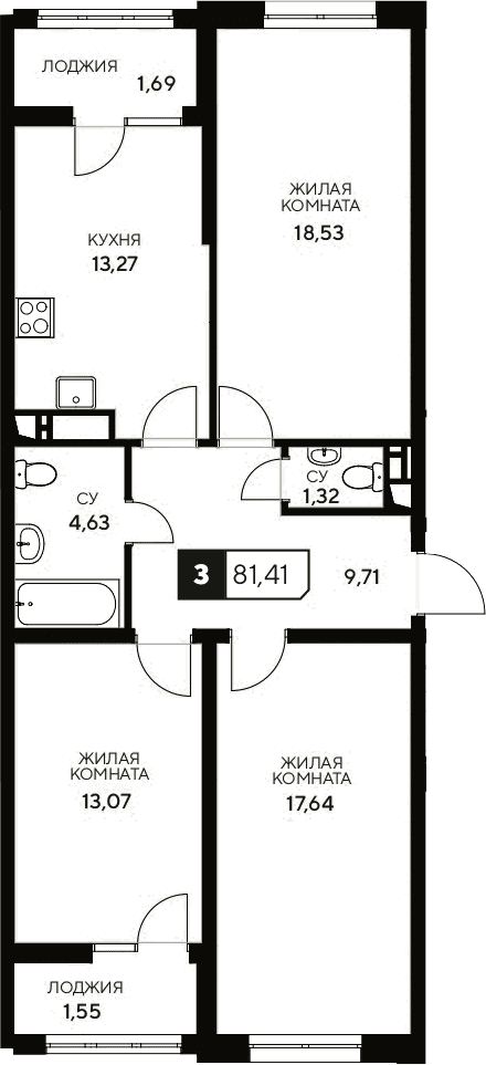 Продается 3-комн. квартира, 78.17 м²
