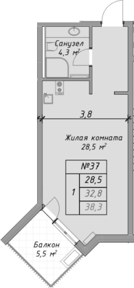 Продается 1-комн. квартира, 32.8 м²