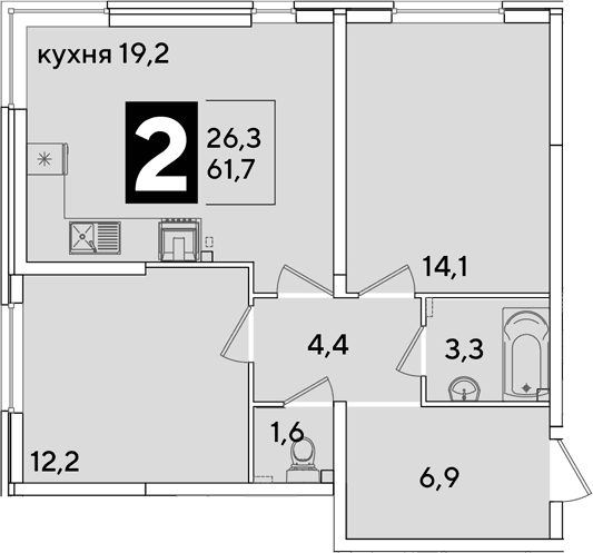 Продается 3-комн. квартира, 61.7 м²
