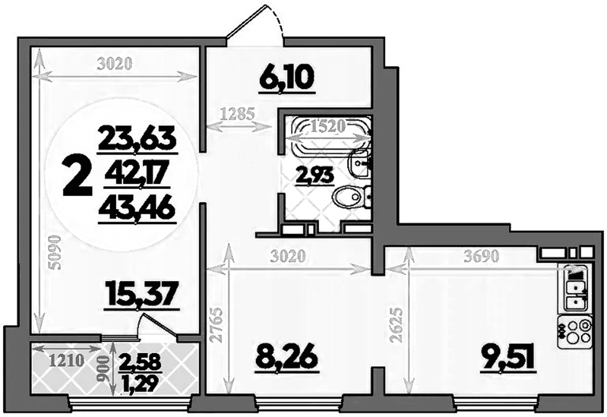Продается 2-комн. квартира, 42.17 м²