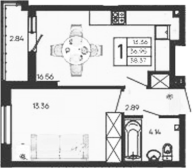 Продается 1-комн. квартира, 36.95 м²
