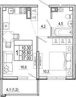Продается 2-комн. квартира, 35.8 м²