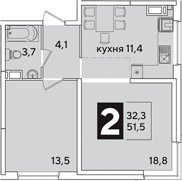 Продается 2-комн. квартира, 51.5 м²