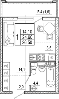 Продается 1-комн. квартира, 24.9 м²