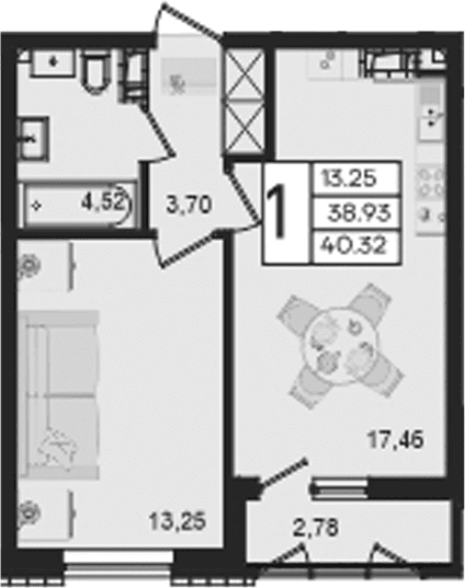 Продается 1-комн. квартира, 38.93 м²