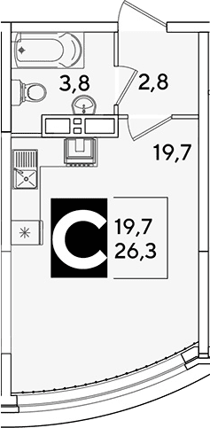 Продается 1-комн. квартира, 26.3 м²