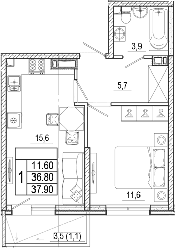 Продается 1-комн. квартира, 36.8 м²