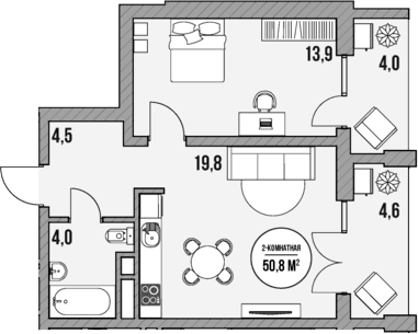 Продается 1-комн. квартира, 42.2 м²