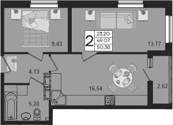 Продается 2-комн. квартира, 49.07 м²