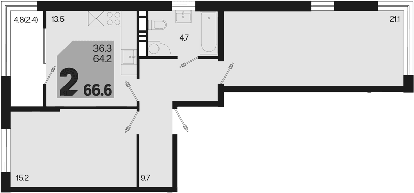 Продается 2-комн. квартира, 64.2 м²