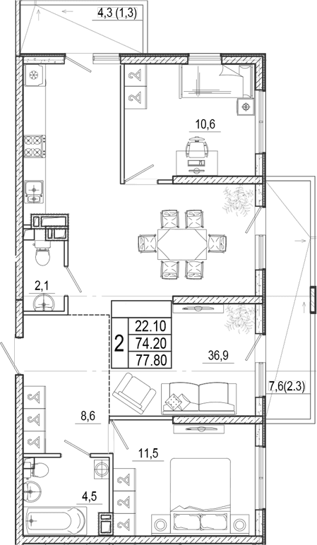 Продается 3-комн. квартира, 74.2 м²