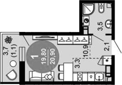 Продается 1-комн. квартира, 19.8 м²