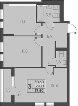 Продается 2-комн. квартира, 56 м²