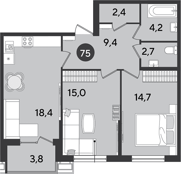 Продается 3-комн. квартира, 66.8 м²