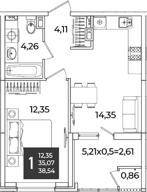 Продается 1-комн. квартира, 35.07 м²